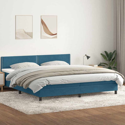 Giroletto a Molle con Materasso Blu Scuro 180x210 cm in Velluto