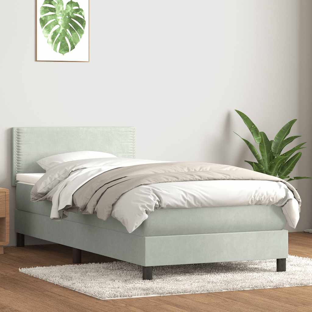 Giroletto a Molle con Materasso Grigio Chiaro 80x220 cm Velluto