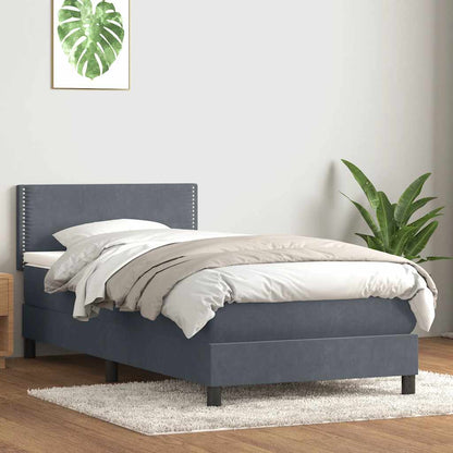 Giroletto a Molle con Materasso Grigio Scuro 100x220 cm Velluto