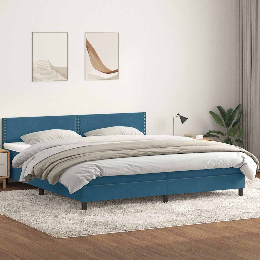 Giroletto a Molle con Materasso Blu Scuro 200x220 cm in Velluto