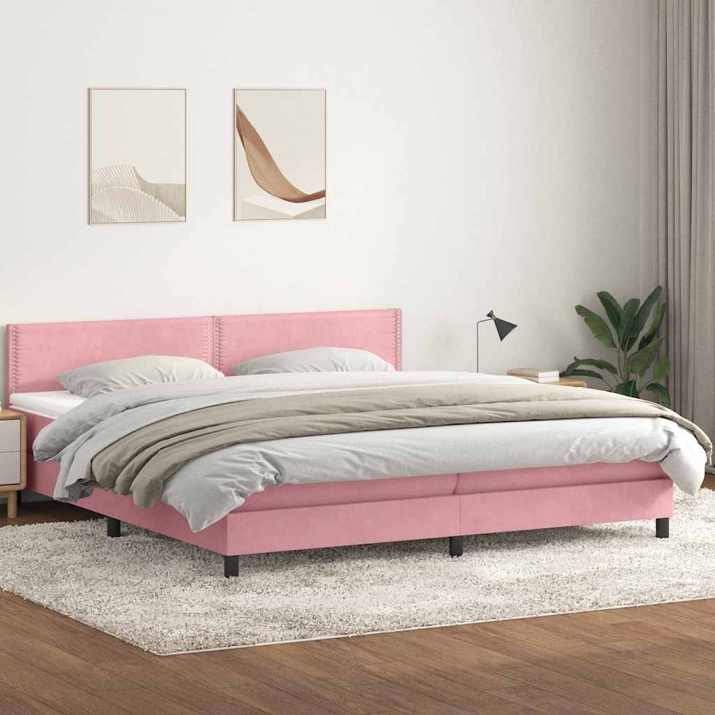 Giroletto a Molle con Materasso Rosa 200x220 cm in Velluto