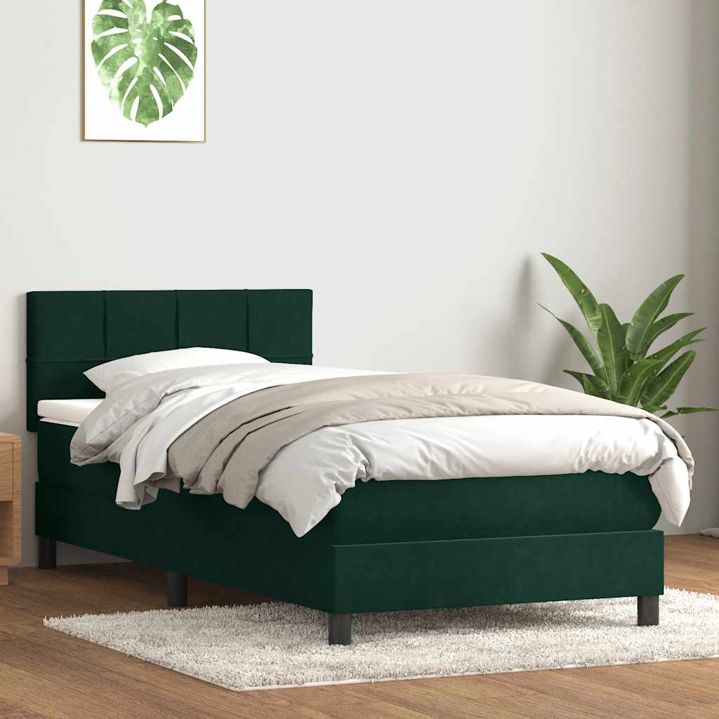 Giroletto a Molle con Materasso Verde Scuro 90x210 cm Velluto