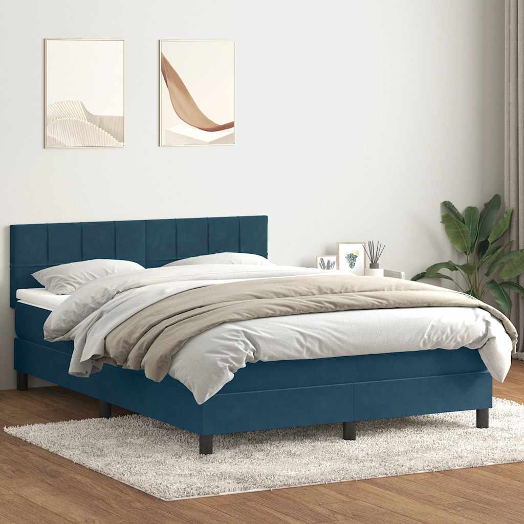 Giroletto a Molle con Materasso Blu Scuro 160x210 cm in Velluto