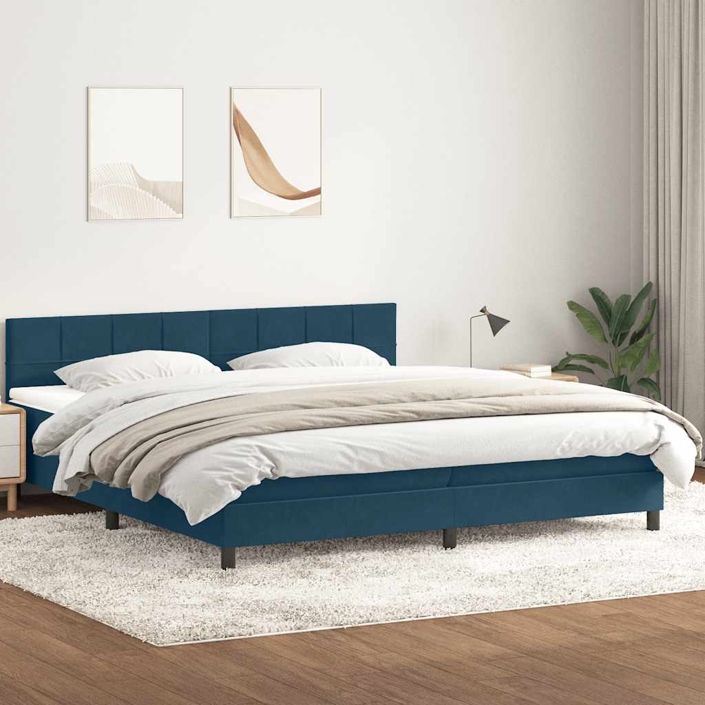 Giroletto a Molle con Materasso Blu Scuro 180x210 cm in Velluto
