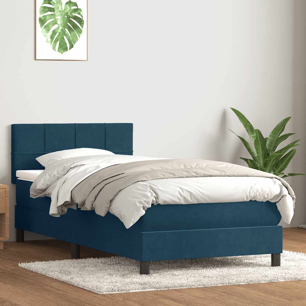Giroletto a Molle con Materasso Blu Scuro 80x220 cm Velluto