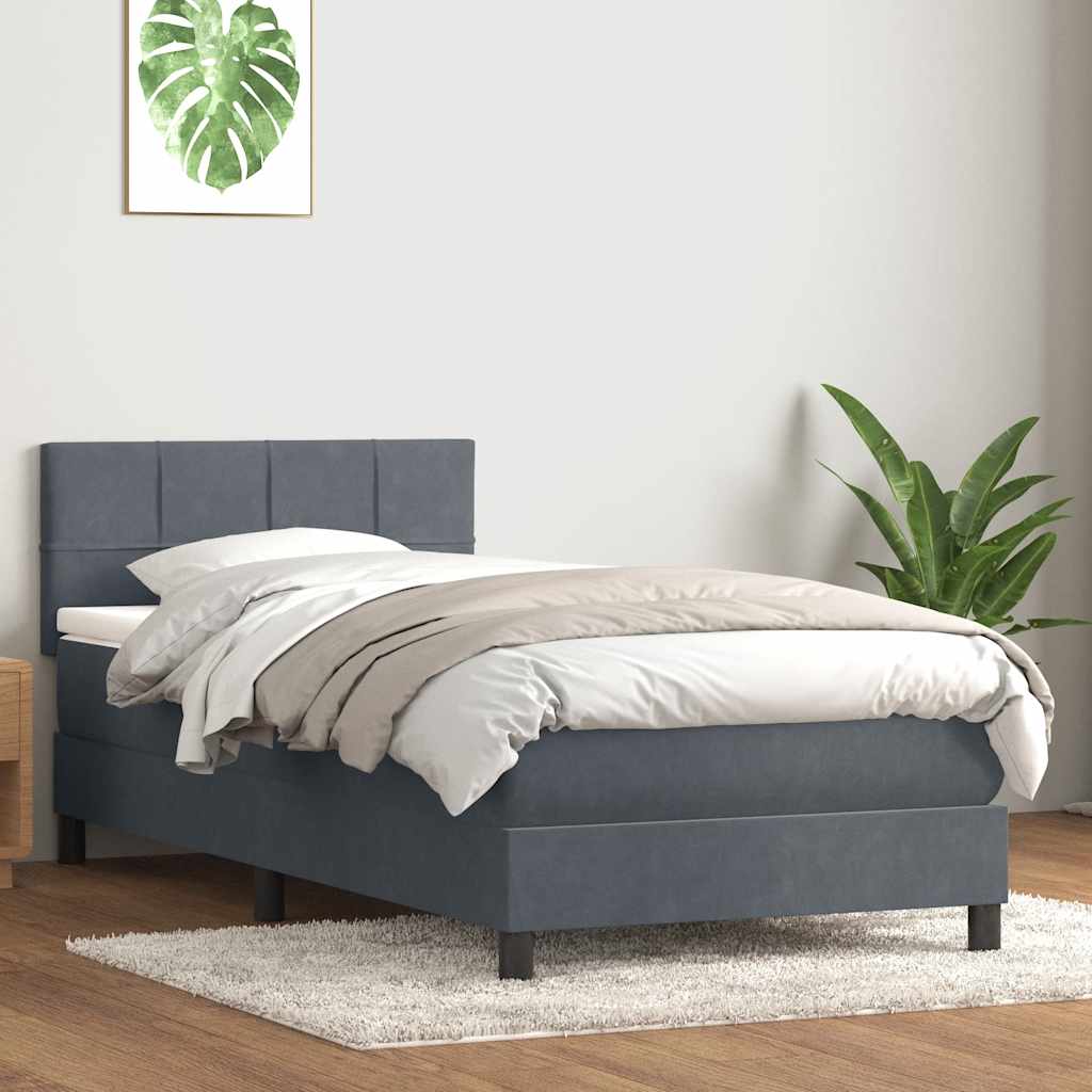 Giroletto a Molle con Materasso Grigio Scuro 100x220 cm Velluto