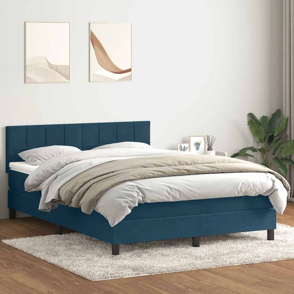 Giroletto a Molle con Materasso Blu Scuro 140x220 cm Velluto