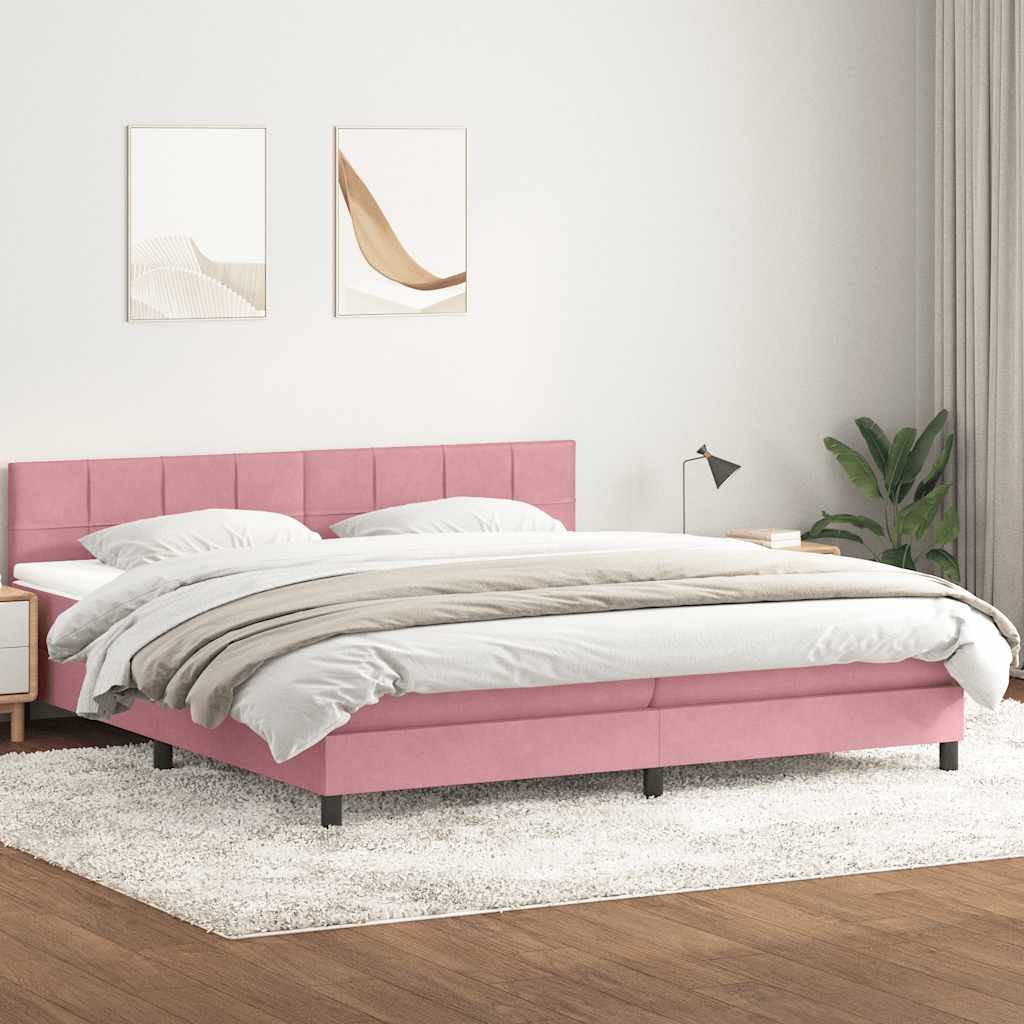 Giroletto a Molle con Materasso Rosa 180x220 cm in Velluto