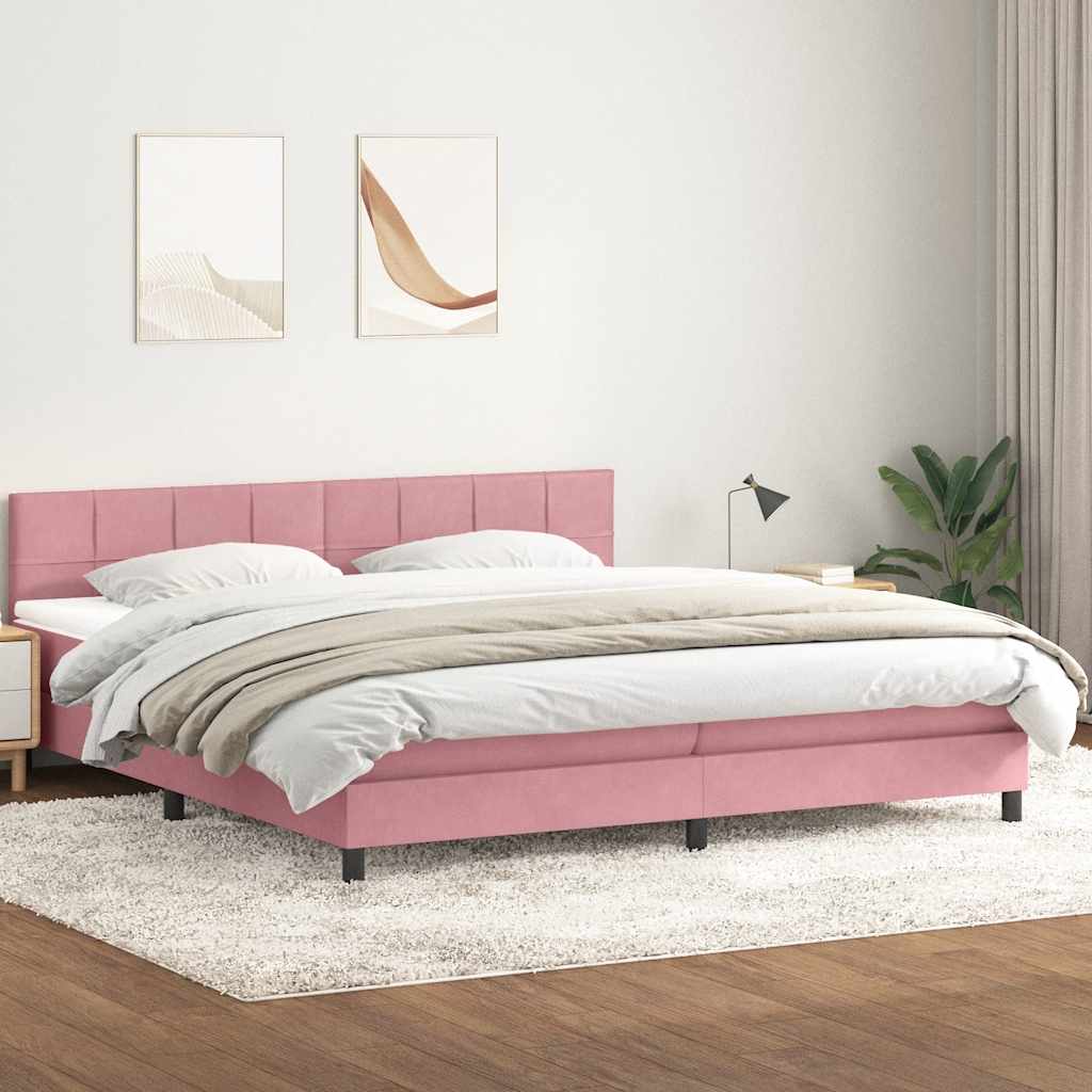 Giroletto a Molle con Materasso Rosa 200x220 cm in Velluto