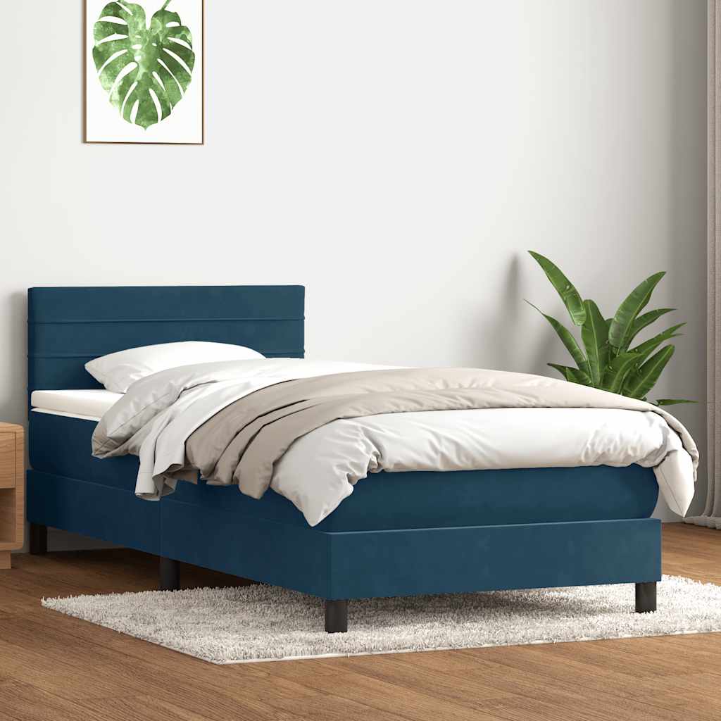 Giroletto a Molle con Materasso Blu Scuro 100x210 cm in Velluto
