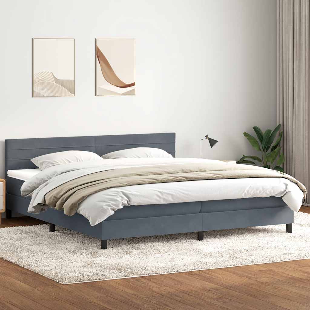 Giroletto a Molle con Materasso Grigio Scuro 180x210 cm Velluto
