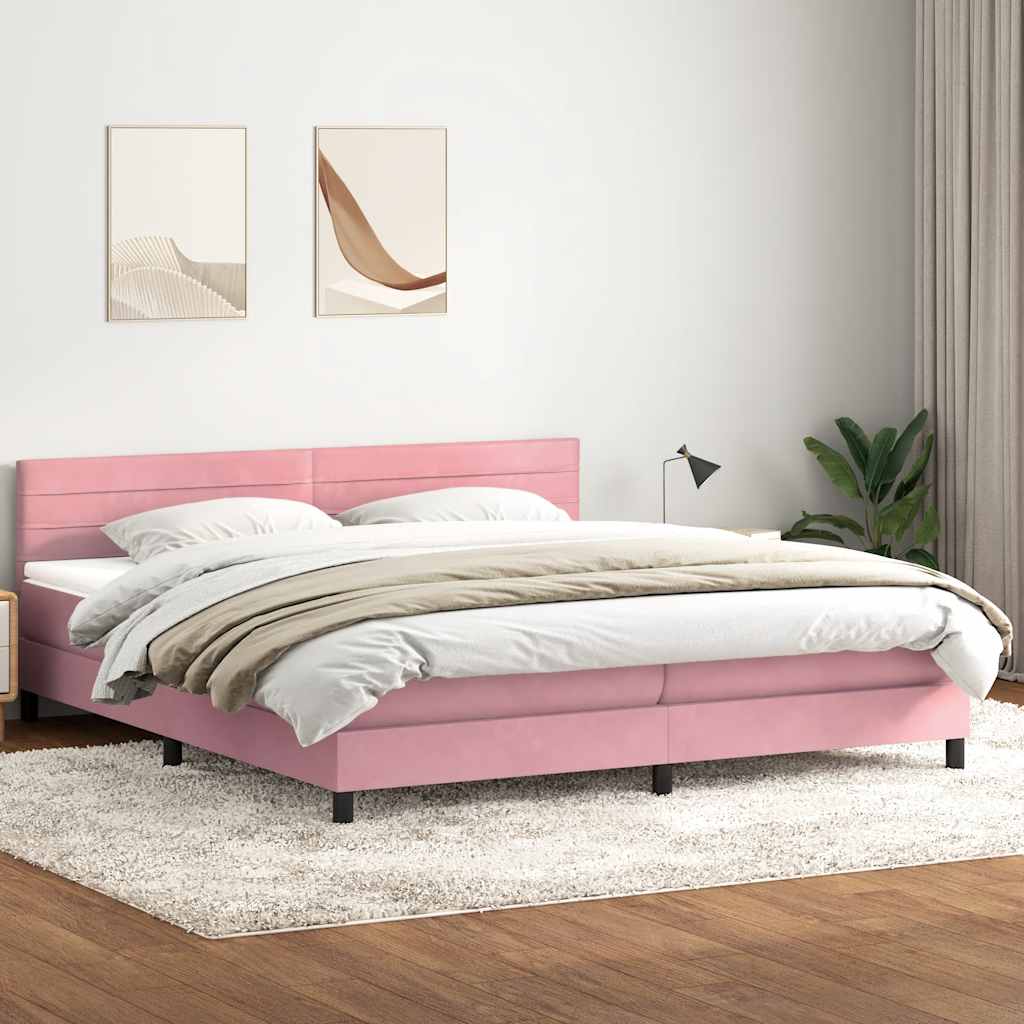 Giroletto a Molle con Materasso Rosa 180x210 cm in Velluto