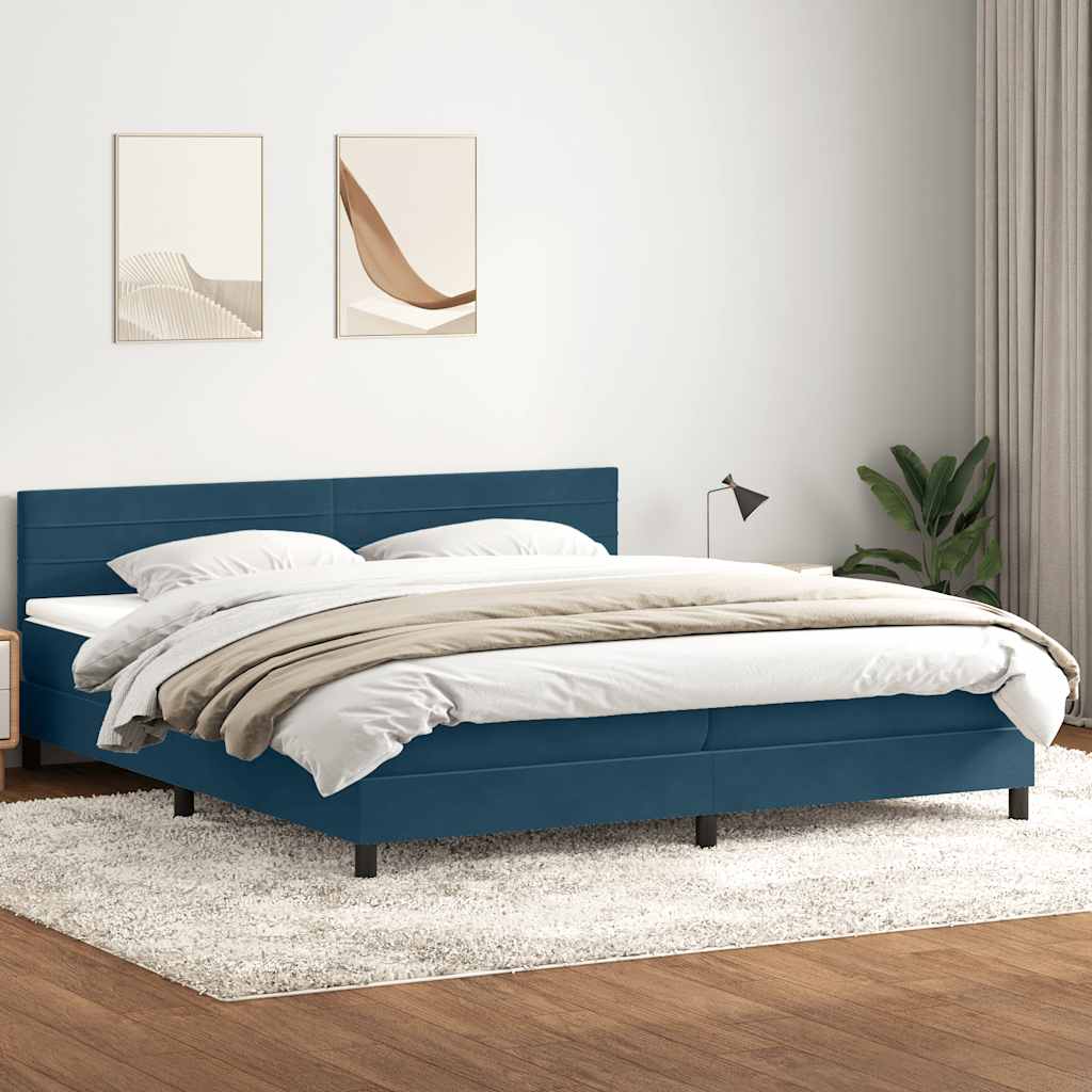 Giroletto a Molle con Materasso Blu Scuro 200x210 cm in Velluto