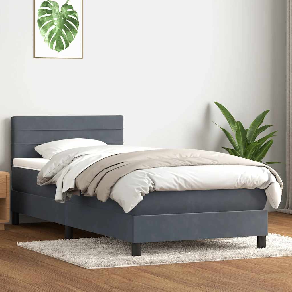 Giroletto a Molle con Materasso Grigio Scuro 80x220 cm Velluto