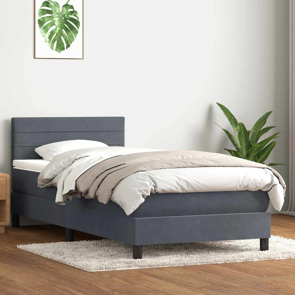 Giroletto a Molle con Materasso Grigio Scuro 90x220 cm Velluto