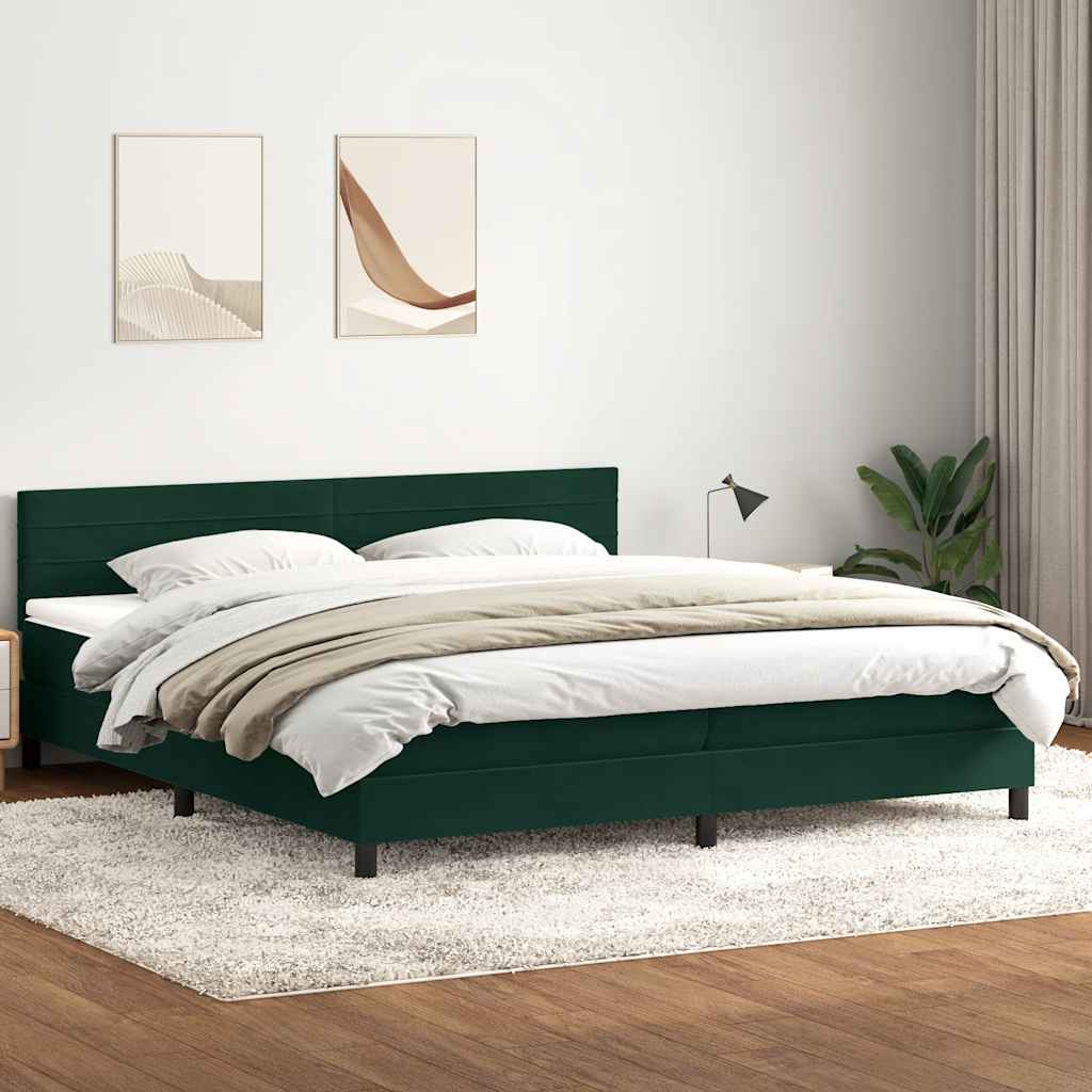 Giroletto a Molle con Materasso Verde Scuro 200x220 cm Velluto