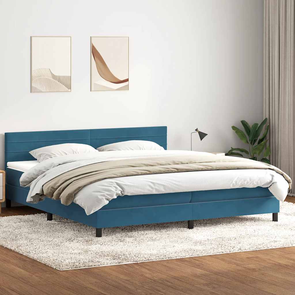 Giroletto a Molle con Materasso Blu Scuro 200x220 cm in Velluto
