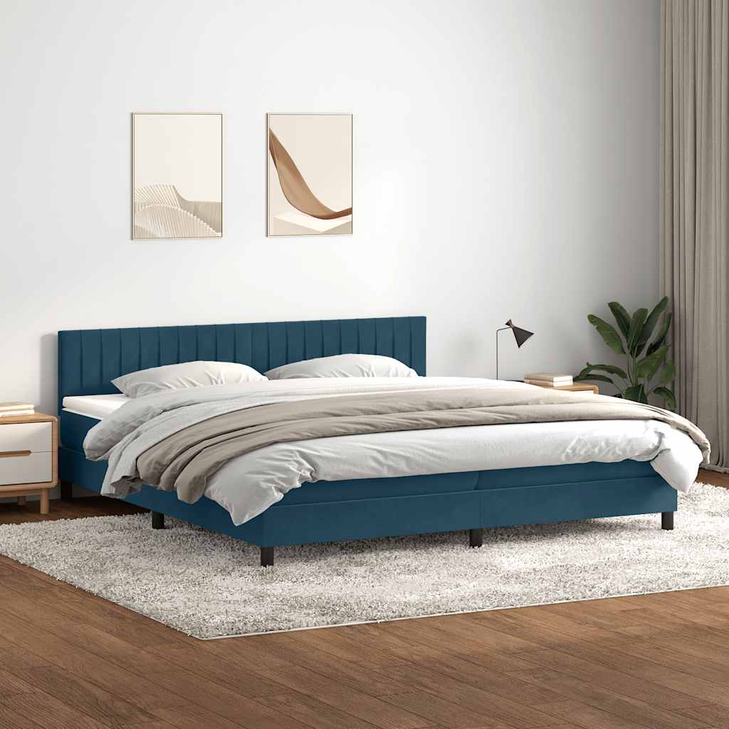 Giroletto a Molle con Materasso Blu Scuro 200x220 cm in Velluto