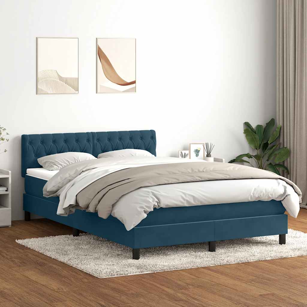 Giroletto a Molle con Materasso Blu Scuro 140x210 cm in Velluto
