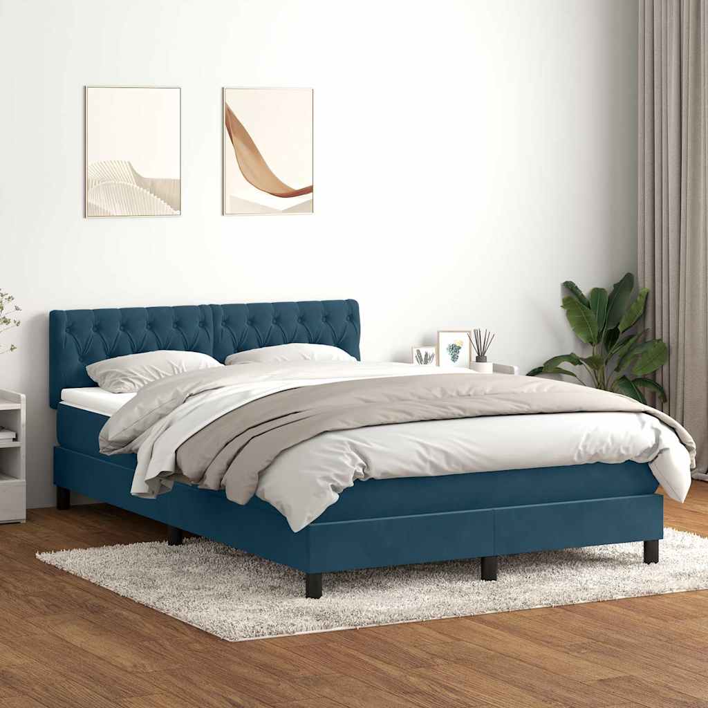 Giroletto a Molle con Materasso Blu Scuro 160x210 cm in Velluto