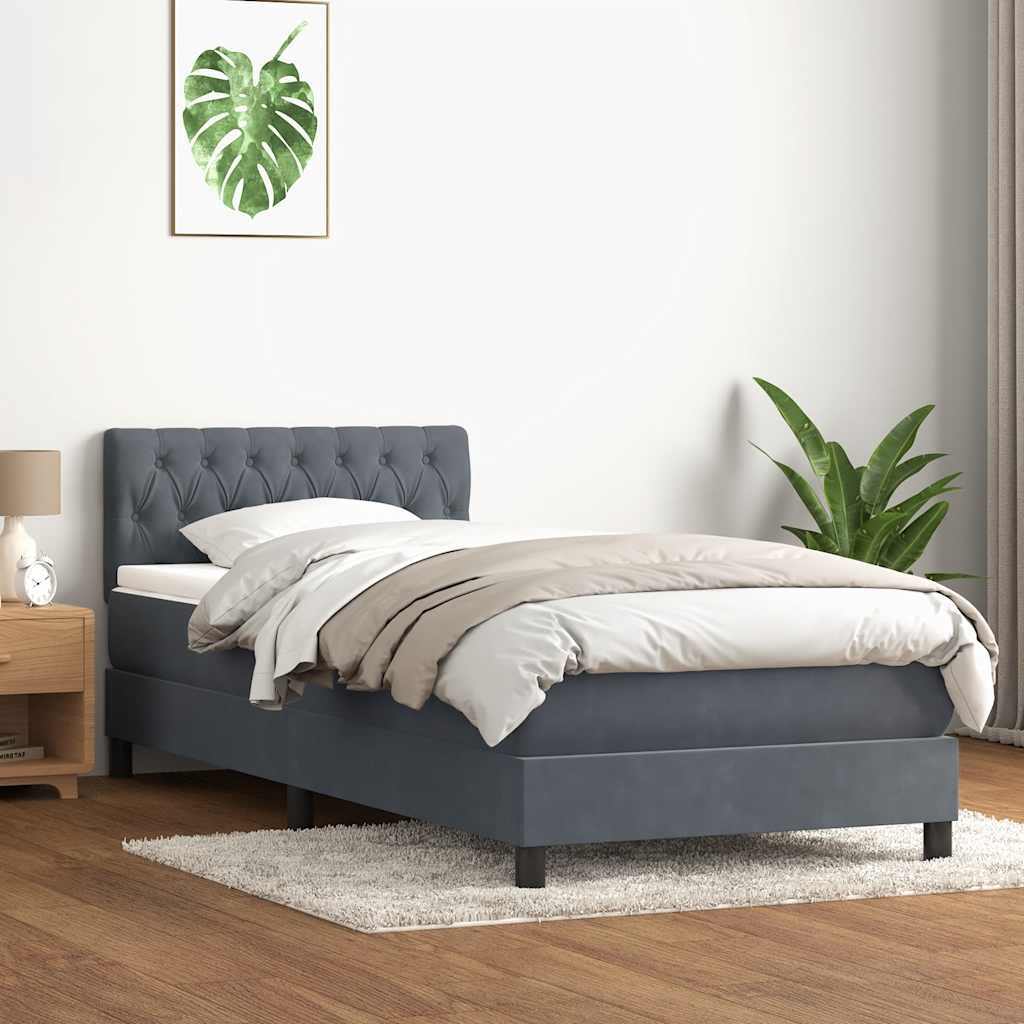 Giroletto a Molle con Materasso Grigio Scuro 80x220 cm Velluto