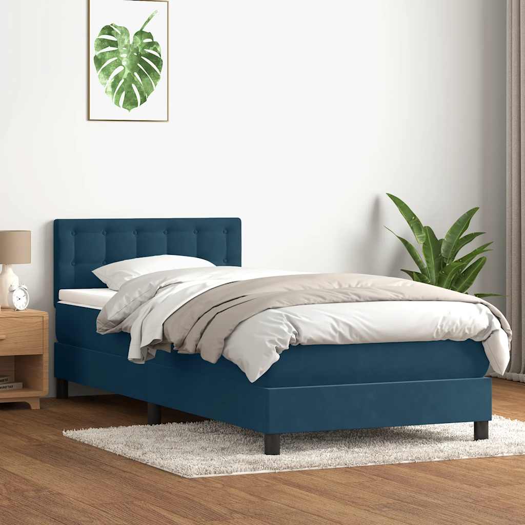 Giroletto a Molle con Materasso Blu Scuro 100x210 cm in Velluto