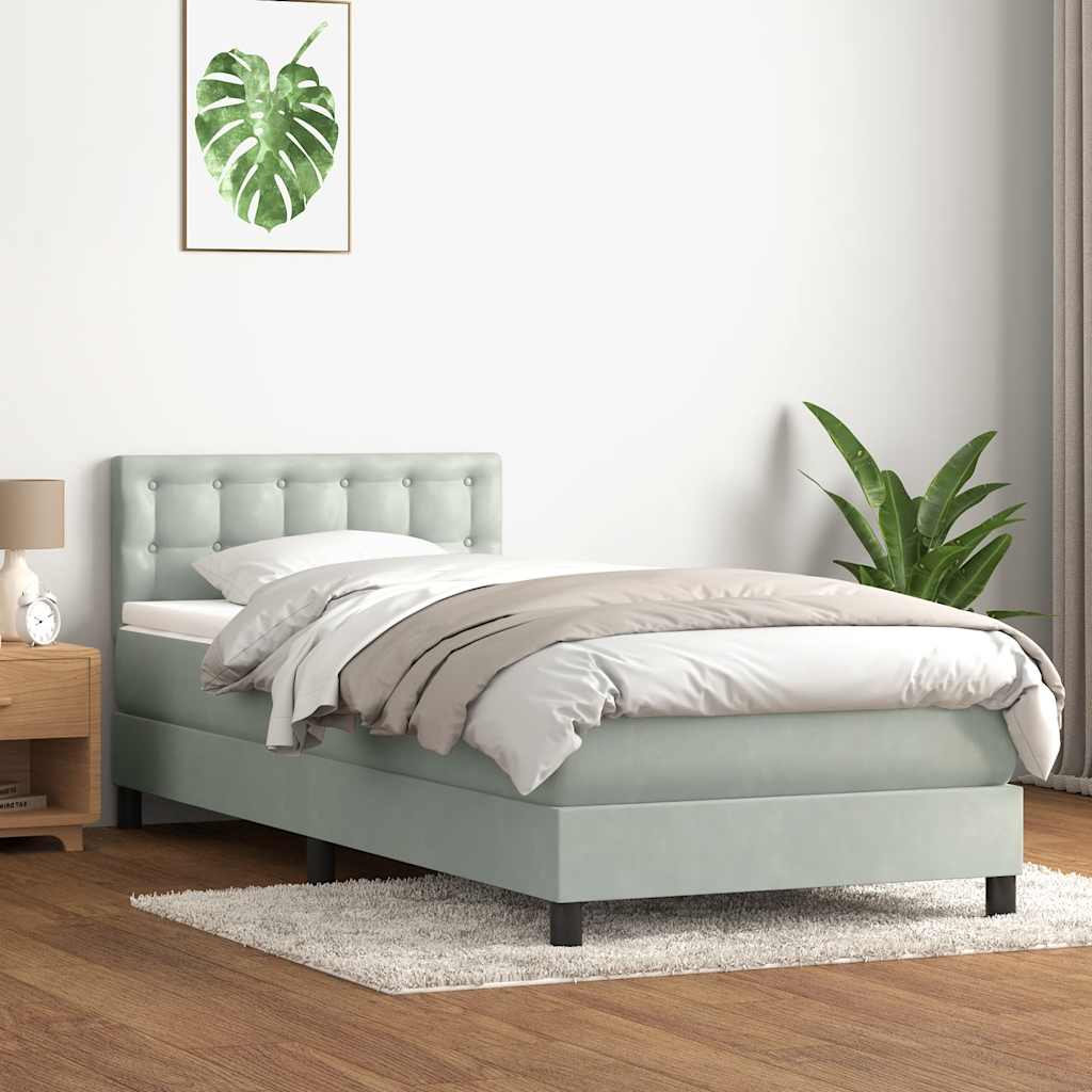 Giroletto a Molle con Materasso Grigio Chiaro 90x220 cm Velluto