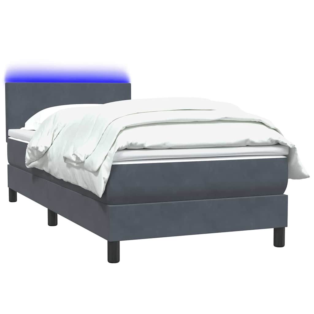 Letto a Molle con Materasso e LED Grigio Scuro 80x210 cm Velluto