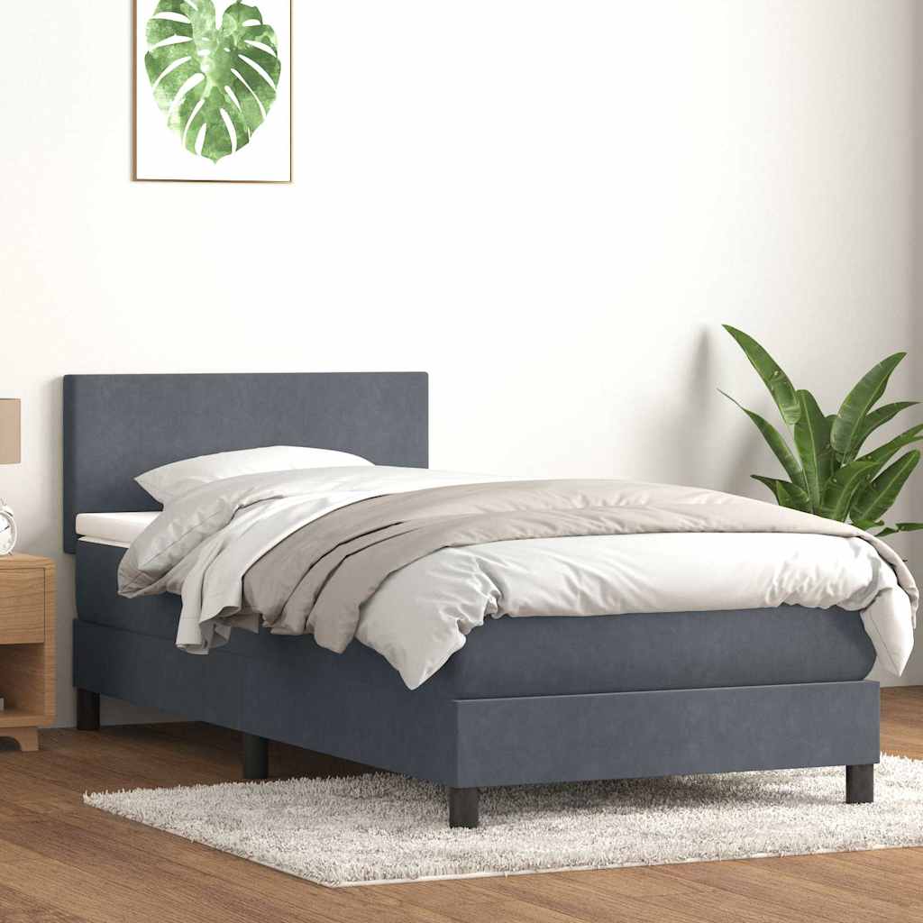 Letto a Molle con Materasso e LED Grigio Scuro 80x210 cm Velluto