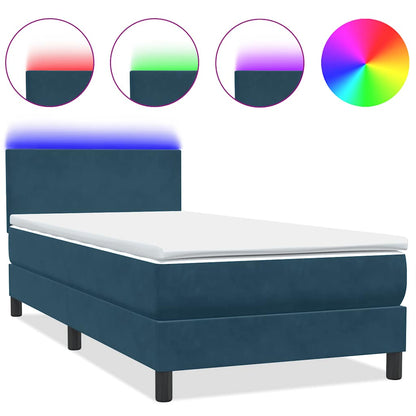 Letto a Molle con Materasso e LED Blu Scuro 80x210 cm Velluto