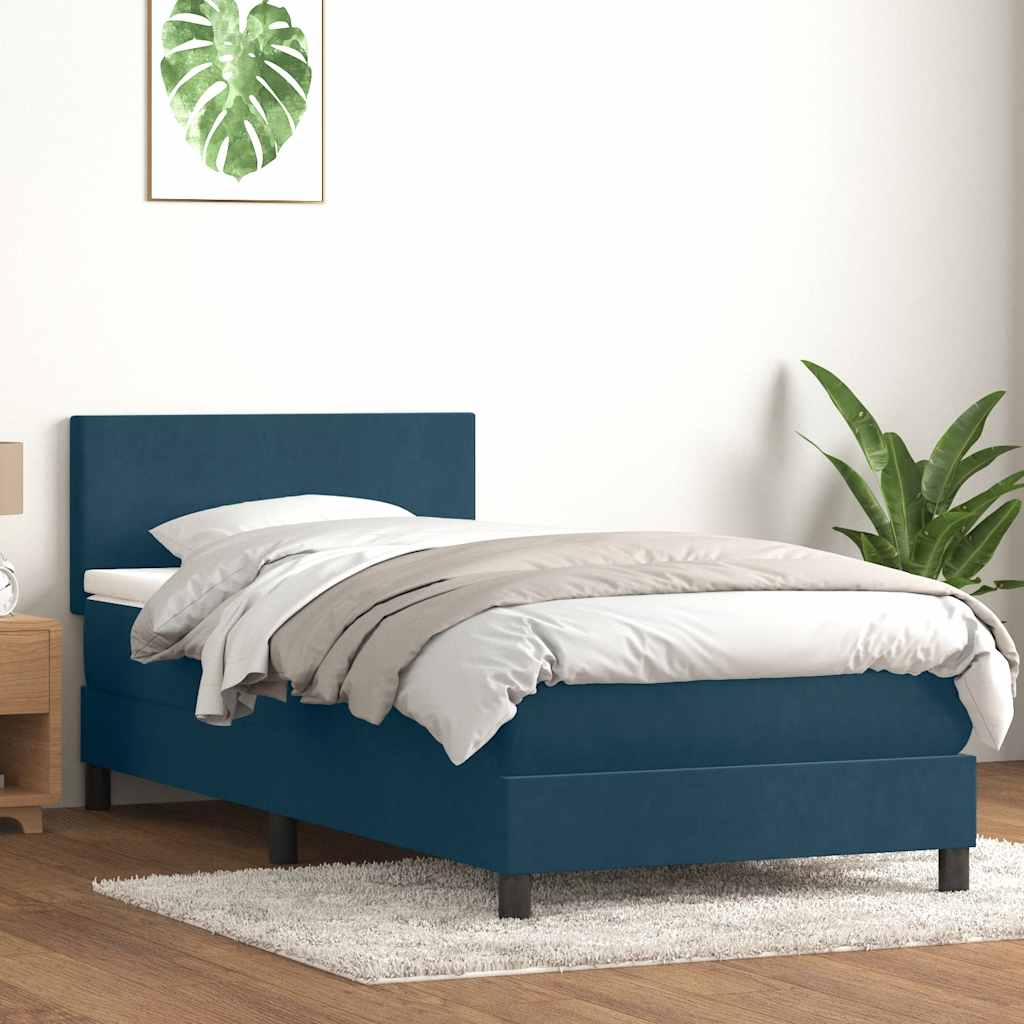 Letto a Molle con Materasso e LED Blu Scuro 80x210 cm Velluto