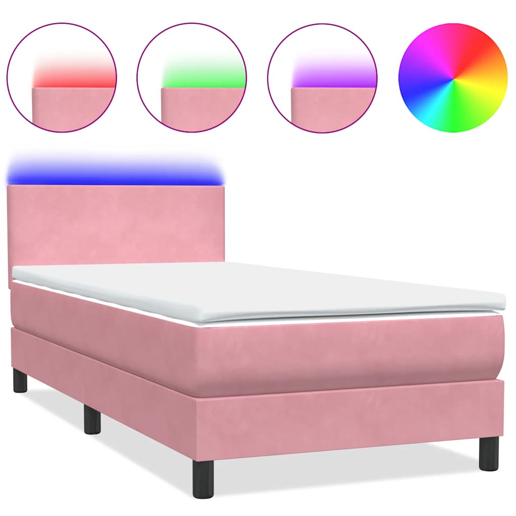 Letto a Molle con Materasso e LED Rosa 80x210 cm Velluto