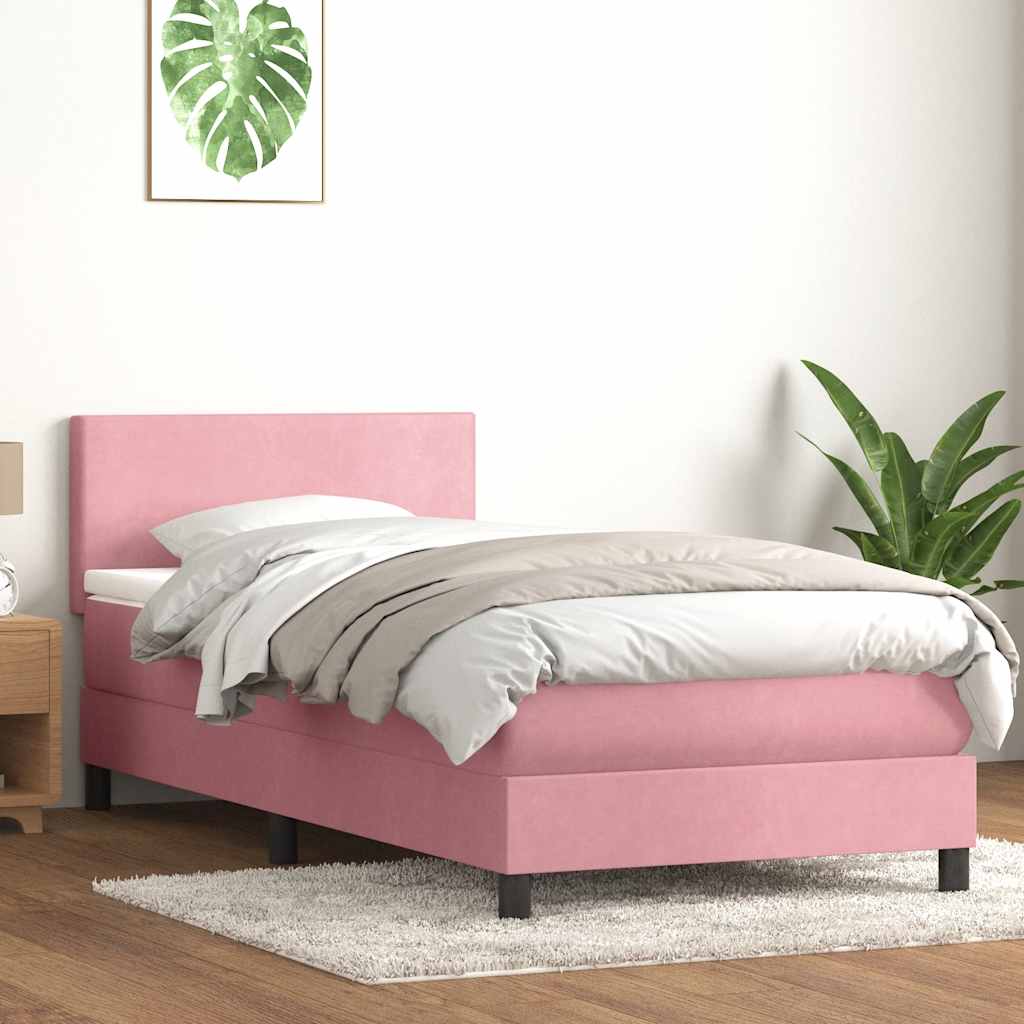 Letto a Molle con Materasso e LED Rosa 80x210 cm Velluto