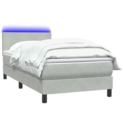 Letto a Molle con Materasso e LED grigio chiaro 90x210 cm Velluto