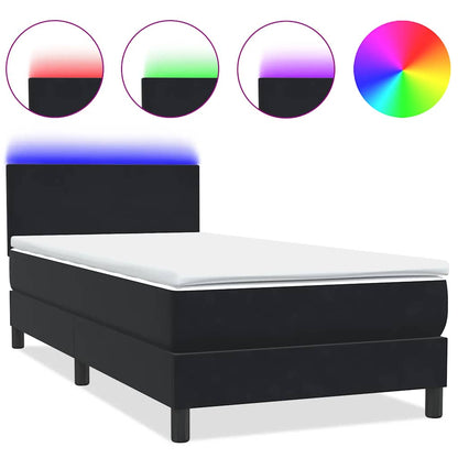Letto a Molle con Materasso e LED Nero 90x210 cm in Velluto
