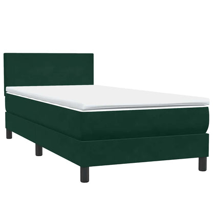 Letto a Molle con Materasso e LED Verde Scuro 90x210 cm Velluto