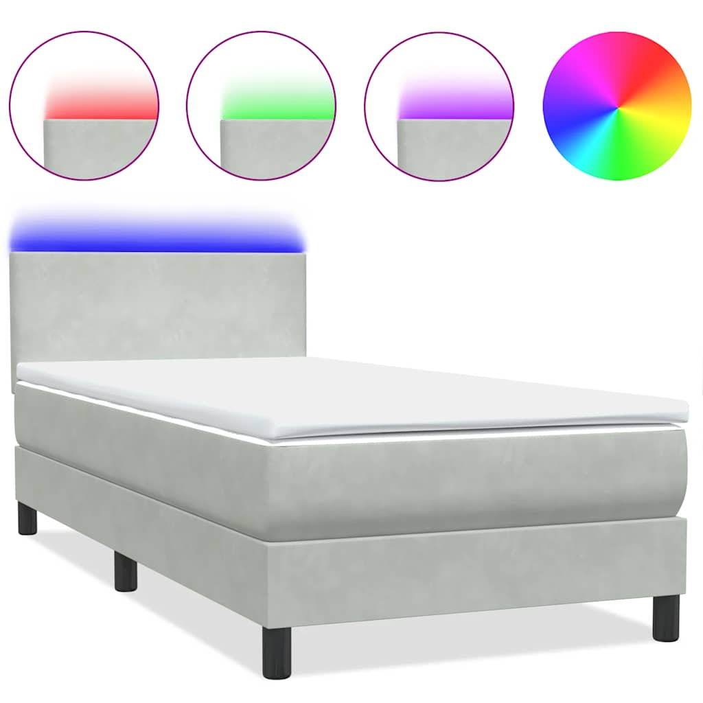 Letto a Molle con Materasso e LED Grigio Chiaro 100x210cm Velluto