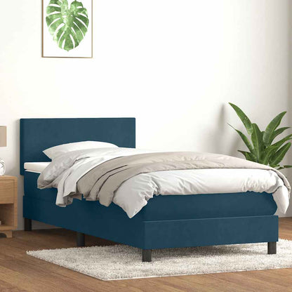 Letto a Molle con Materasso e LED Blu Scuro 100x210 cm in Velluto