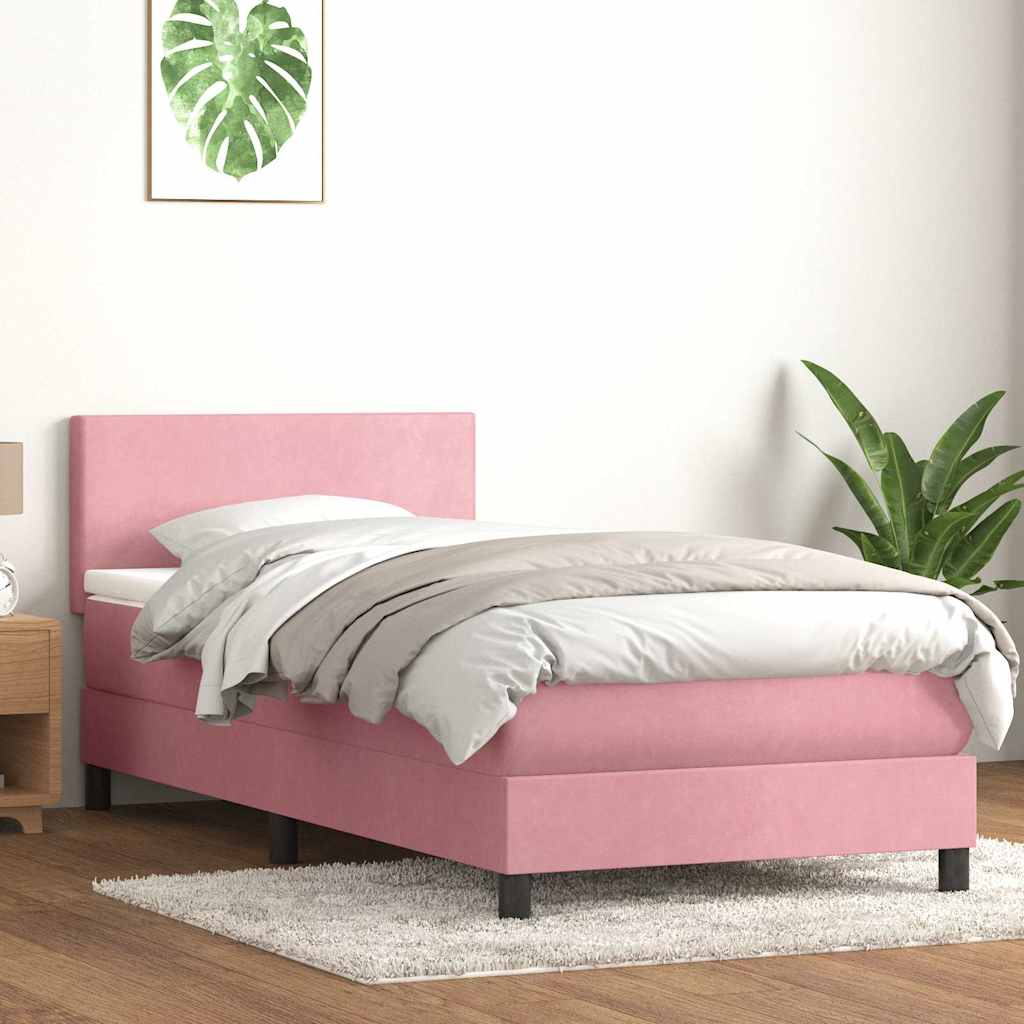 Letto a Molle con Materasso e LED Rosa 100x210 cm in Velluto