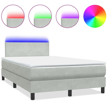 Letto a Molle con Materasso e LED Grigio Chiaro 120x210cm Velluto