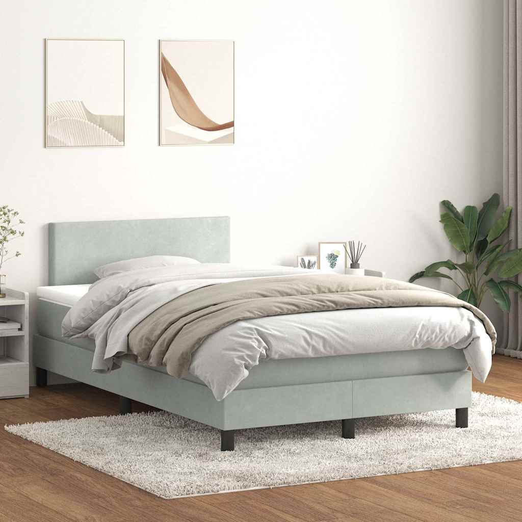 Letto a Molle con Materasso e LED Grigio Chiaro 120x210cm Velluto
