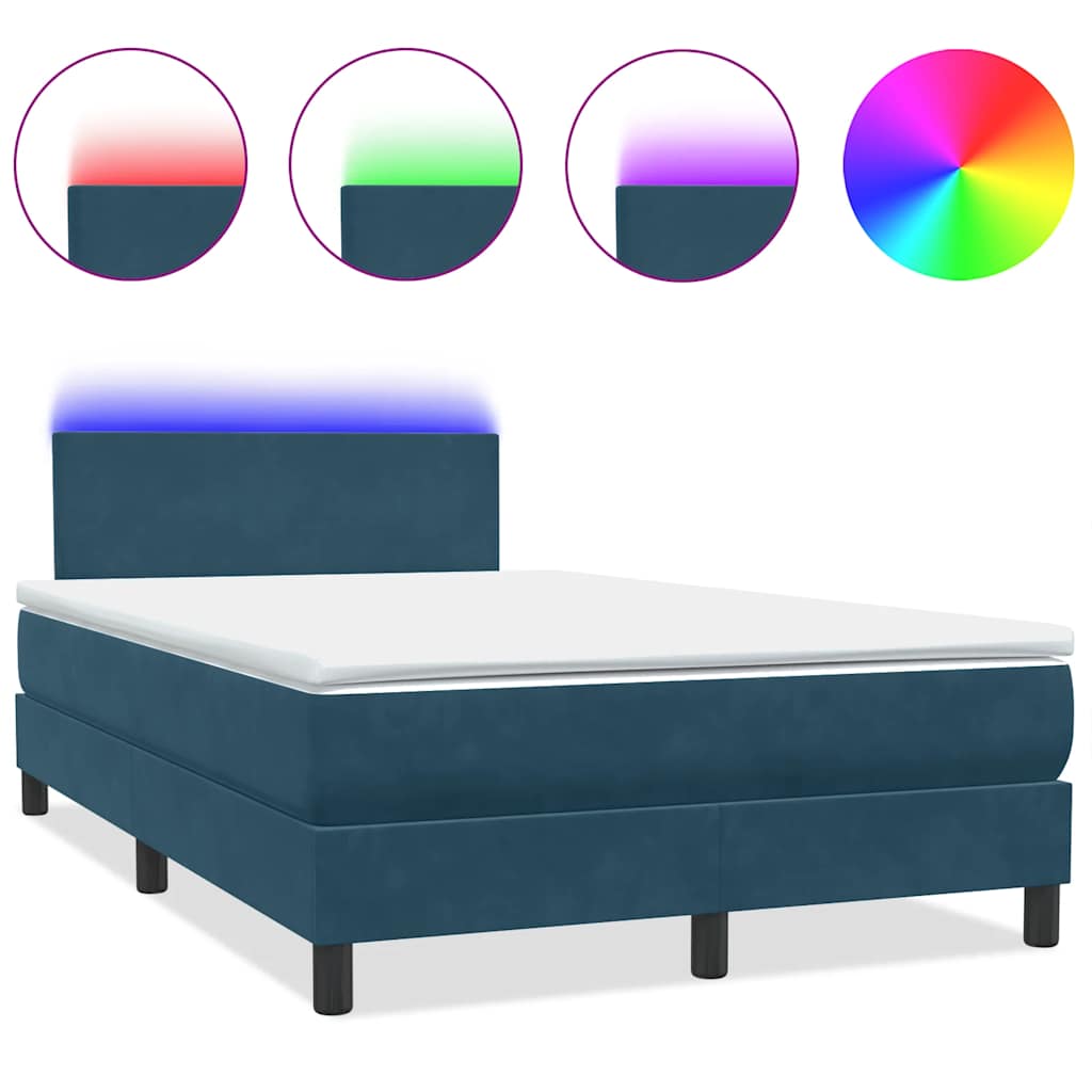 Letto a Molle con Materasso e LED Blu Scuro 120x210 cm in Velluto