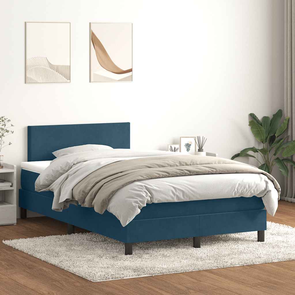 Letto a Molle con Materasso e LED Blu Scuro 120x210 cm in Velluto