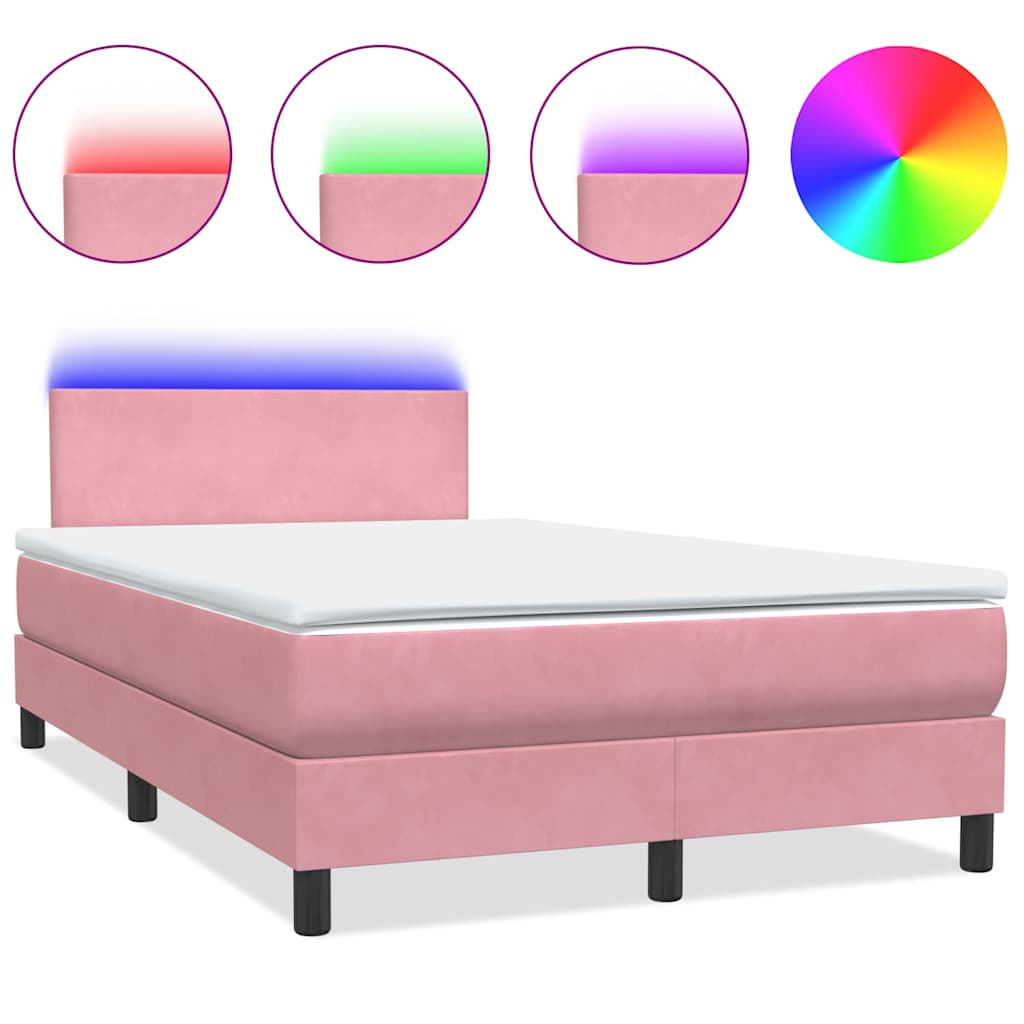 Letto a Molle con Materasso e LED Rosa 120x210 cm in Velluto