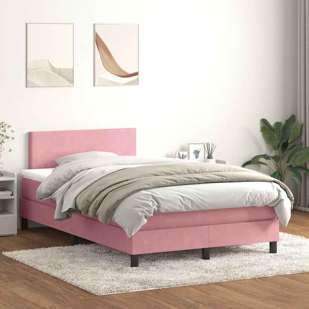 Letto a Molle con Materasso e LED Rosa 120x210 cm in Velluto