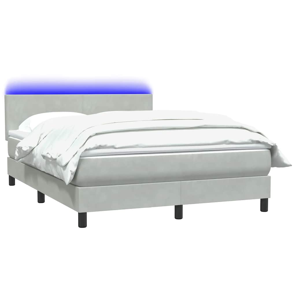 Letto a Molle con Materasso e LED Grigio Chiaro 140x210cm Velluto