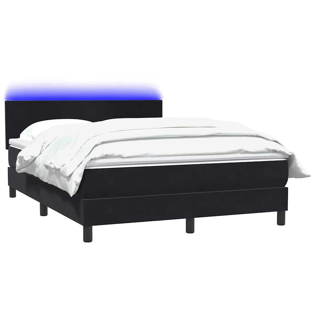 Letto a Molle con Materasso e LED Nero 140x210 cm in Velluto