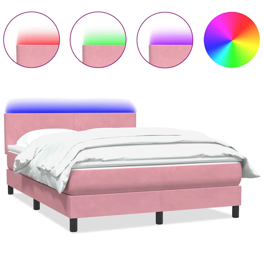 Letto a Molle con Materasso e LED Rosa 140x210 cm in Velluto
