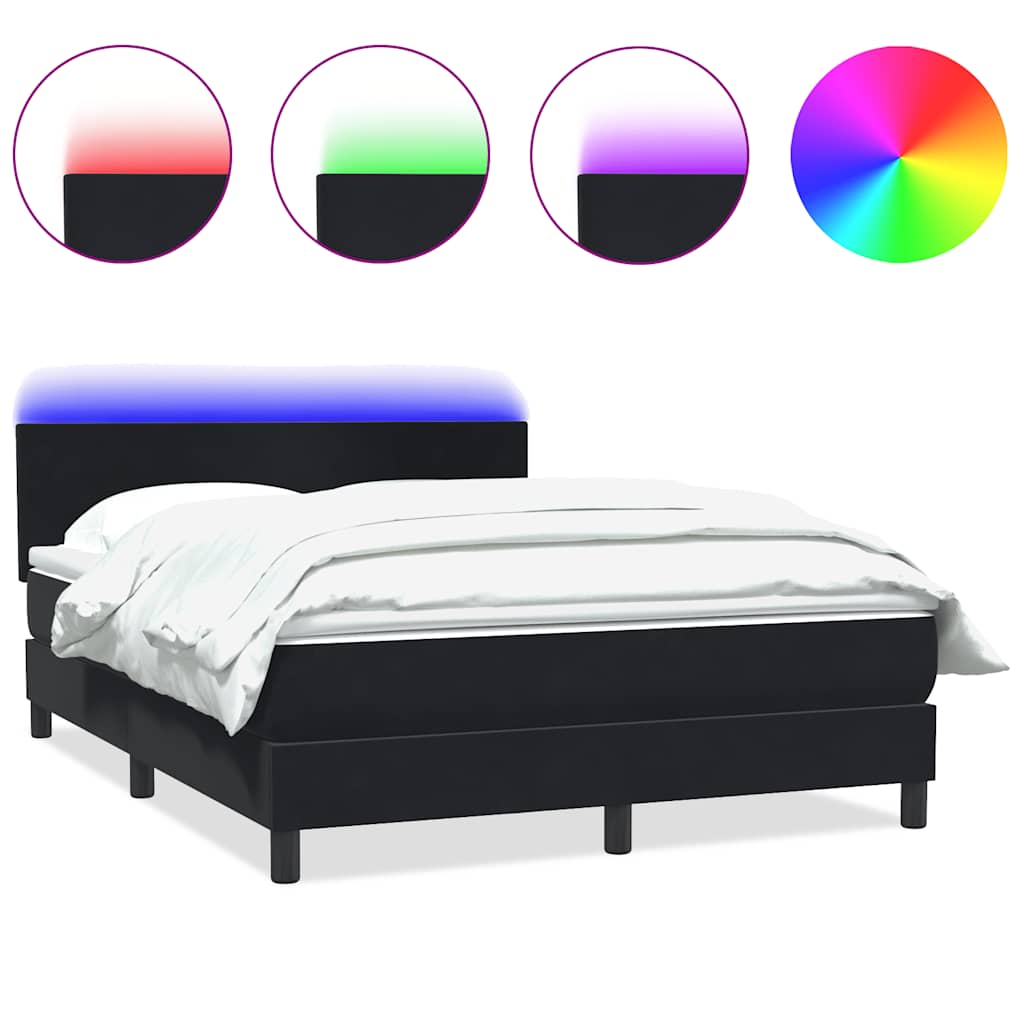 Letto a Molle con Materasso e LED Nero 160x210 cm in Velluto