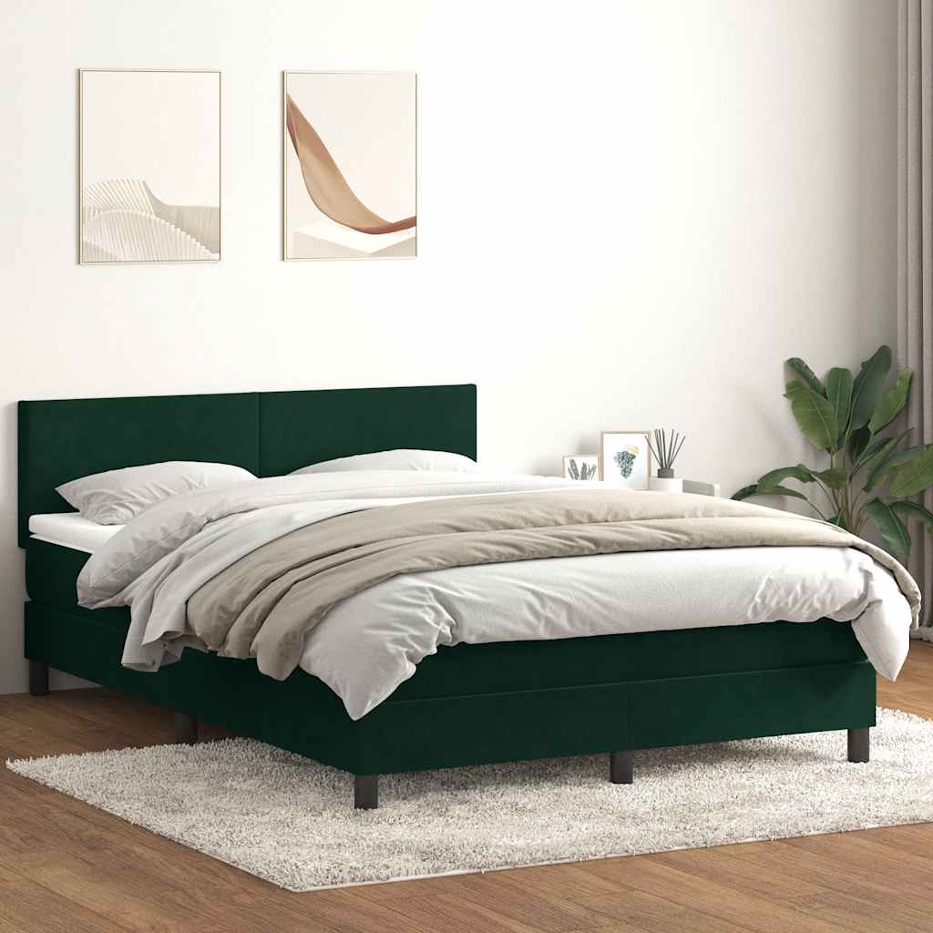 Letto a Molle con Materasso e LED Verde Scuro 160x210 cm Velluto